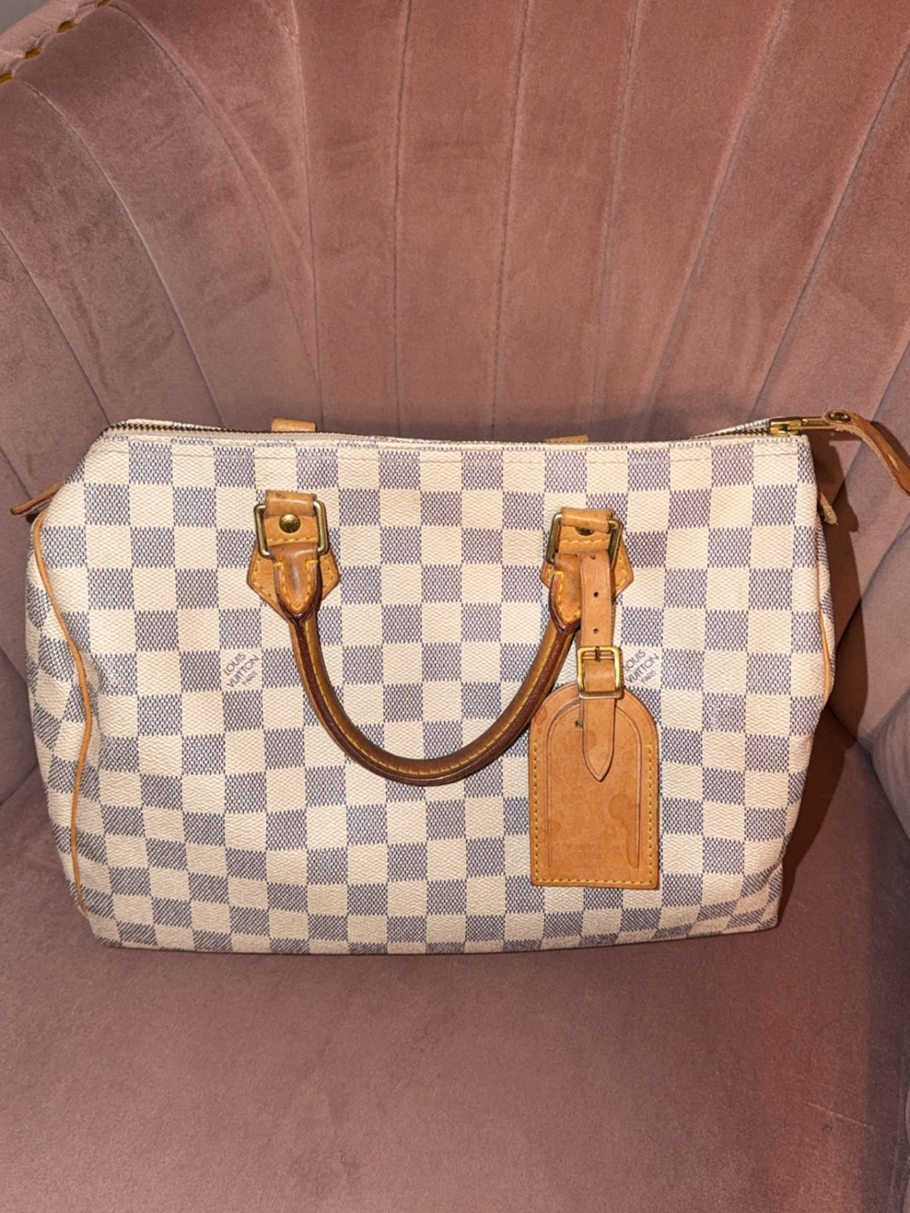 Louis Vuitton Speedy 30 Checkered Women's Satchel Bag in Cream and Tan
